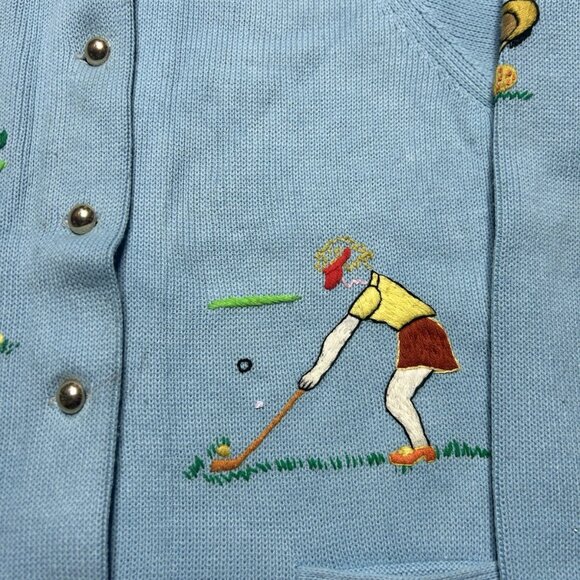 Vintage 1960s 70s knit sweater Cowichan golf embroidered cardigan adult S/M - Picture 3 of 9